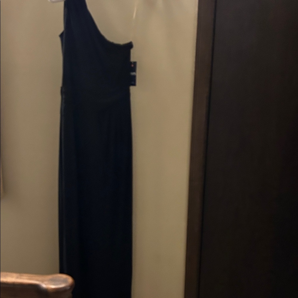 Chaps Black One-Shoulder Long Dress
